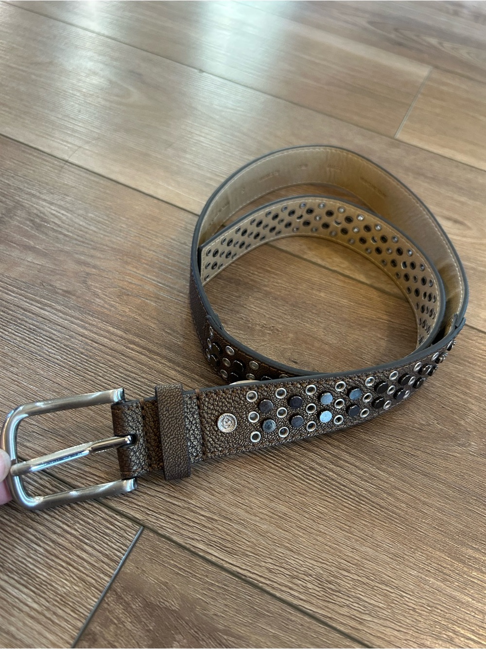 NWT Studded  Belt Womens S Brown Bronze Grommet Western Boho